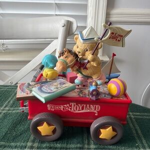 Vintage 1990s Teddy in Toyland Animated Red Wagon Music Box Y2K Nostalgia